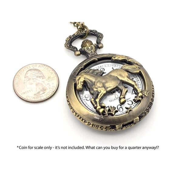 Galloping Horse Pocket Watch - Western Style, Equestrian Vintage Bronze Pendant - Picture 6 of 11